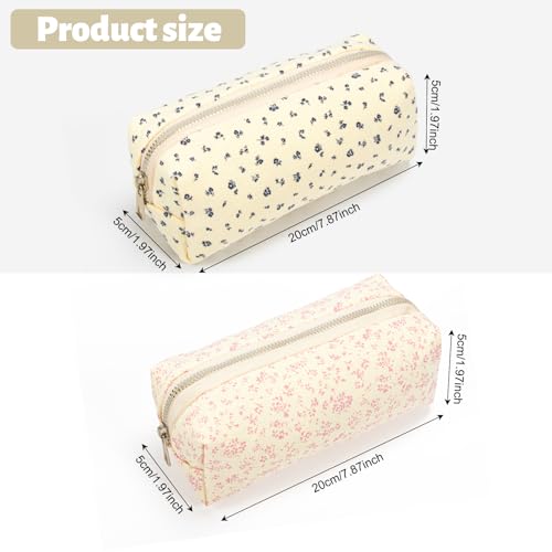 Federmäppchen mit Blumenmuster, klein, niedliches Blumendesign, Stifthalter für Schule, Bürobedarf, Baumwolle, tragbare Kosmetik- und Spielzeugtasche, Organizer für Studenten und Jugendliche, 2 Stück