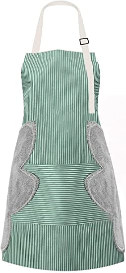 OANGO Kitchen Cooking Aprons for Women Adjustable Durable Stripe Chef Bib Apron with Pocket and 2 Side Coral Velvet Towels Stitched, for Home Kitchen, Grill, Cooking, Restaurant. (Pack-1 MULTI COLOR)