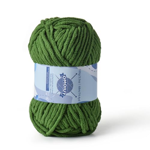 Image of Chunky Chenille Yarn for Crocheting, Baby Yarn for Crocheting Soft Blankets, Bulky Yarns for Crochet Amigurumi, 100g (74.3yds) Fluffy Velvet Yarns for Hand Knitting (Pine Green)