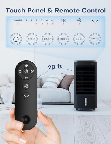 Image of Evaporative Air Cooler, Swamp Cooler Air Conditioner w / 12H Timer for Auto-off, 6 Upgraded Ice Packs, 3-Speed Windowless Air Conditioner - Pink