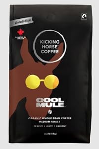 Kicking Horse Coffee Cool Mule Medium Roast Organic Whole Bean Coffee, 1 kg | Medium Roast, Fairtrade Certified, Peach Notes, Limited Edition, Roasted in Canada