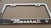 Maserati Gray Vinyl Decal Cut Reverse on Chrome Metal License Frame with screw caps included
