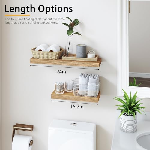 INHABIT UNION Oak Floating Shelves Wood for Wall 15.7in Wall Mounted Display Ledge Shelves Perfect for Bedroom, Bathroom, Living Room and Kitchen Decoration Storage (Set of 2) - Image 5
