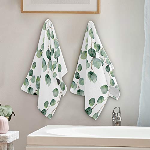 Alaza Eucalyptus Kitchen Towels Leaves Plant Dish Towel Sage Green Bathroom Hand Towels Set Of 2 Cotton Bath Towels Decor Set Gym Yoga Eucalyptus Towels 28X14.4 Inch #TOP5