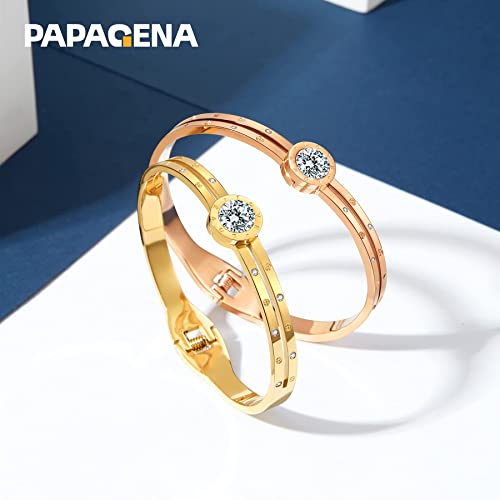 Papagena Bracelet Bangles For Women Stainless Steel Rose Gold Plated Cubic Zirconia Love Gifts For Her Birthday Christmas（6.7 Inches #TOP1