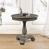 Morden Fort Round Pedestal Side End Table 26' Small Accent Wooden Coffee Nightstand Table for Living Room and Bed Room Foyer Office Small Spaces Antique Grey
