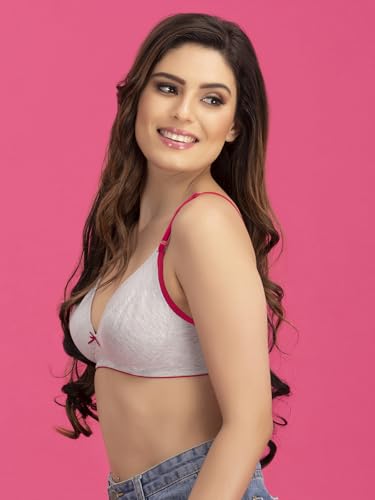 Image of Clovia Women's Cotton Rich Solid Non-Padded Demi Cup Wire Free T-Shirt Bra - Light Grey