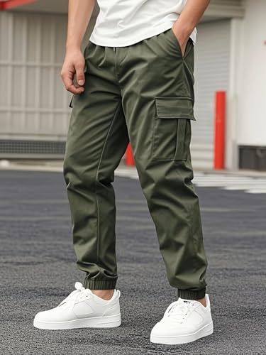 Image of ADBUCKS Men's Regular Fit low Rise Soild Cargos Style Joggers Casual Trousers