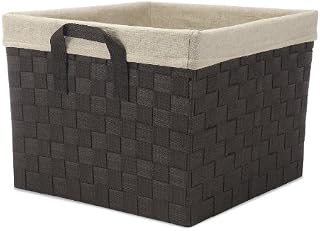 Whitmor Woven Strap Storage Tote Basket, W/Liner, Cream