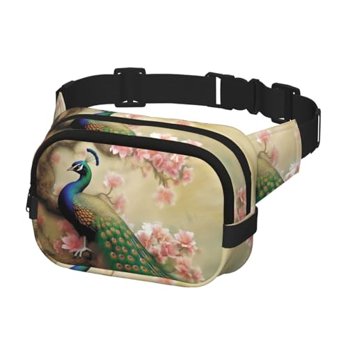 Sac banane homme et femme noir au motif paon oriental chic