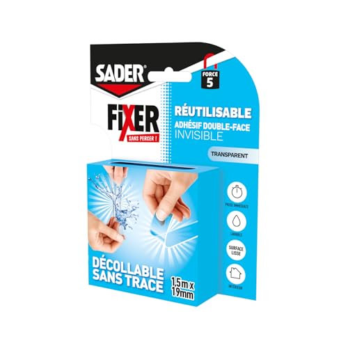 Sader Fixer Sans Percer Invisible – Adhésif Double Face Extra Invisible – Intérieur – Surfaces lisses – Décollable Sans Traces – Réutilisable –...