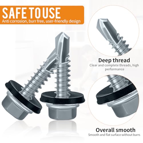 ZYETGH Wkręty do blachy traperowej z uszczelką, 130 sztuk metalowych śrub do dachów, 4,8 x 19 mm, sześciokątne, z podkładką uszczelniającą, wkręty samogwintujące