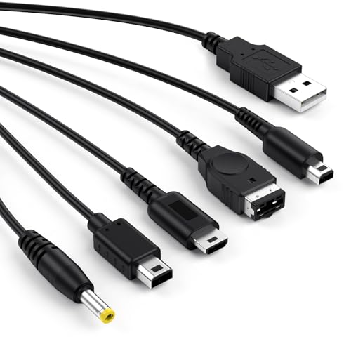 5in1 USB �[�d�P�[�u�� 1.2M Nintendo New 3DS(XL/LL), 2DS, DSi(XL/LL), Wii U, PSP 1000/2000/3000�Ή� �}���`�Q�[�� USB �[�d�P�[�u�� �u���b�N