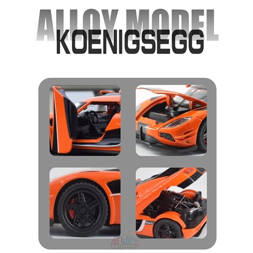 Image of Alokik Enterprise 1:32 Koenigsegg Jesko One1 Die-Cast Metal Pull Back Car with 2 Openable Doors with Sounds and Lights Toy Decoration Car Best Gift Toys for Kids【Orange】