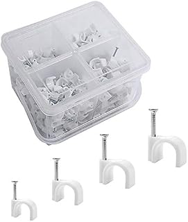 Round Cable Clips Assortment 6mm 7mm 8mm 10mm - Pack of 400, with Portable PP Box (White)