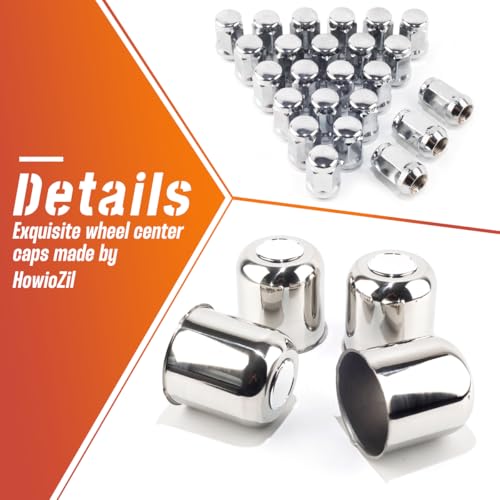 HowioZil 4Pcs 4.25in Wheel Center Caps Push Through with 24 Lug Nuts Sets - Stainless Steel Trailer Hub Cap and 1/2''-20 Lug Nuts for Truck SUV RV Wheel Rim, Chrome by HowioZil - Used condition - Image 7