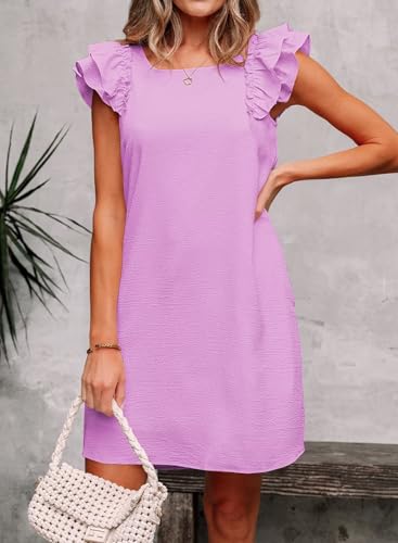 Image of Falechay Womens Summer Dresses Bow Tie Back Sundresses for Women Ruffle Short Sleeve Dress Casual Cute Sundress with Pockets