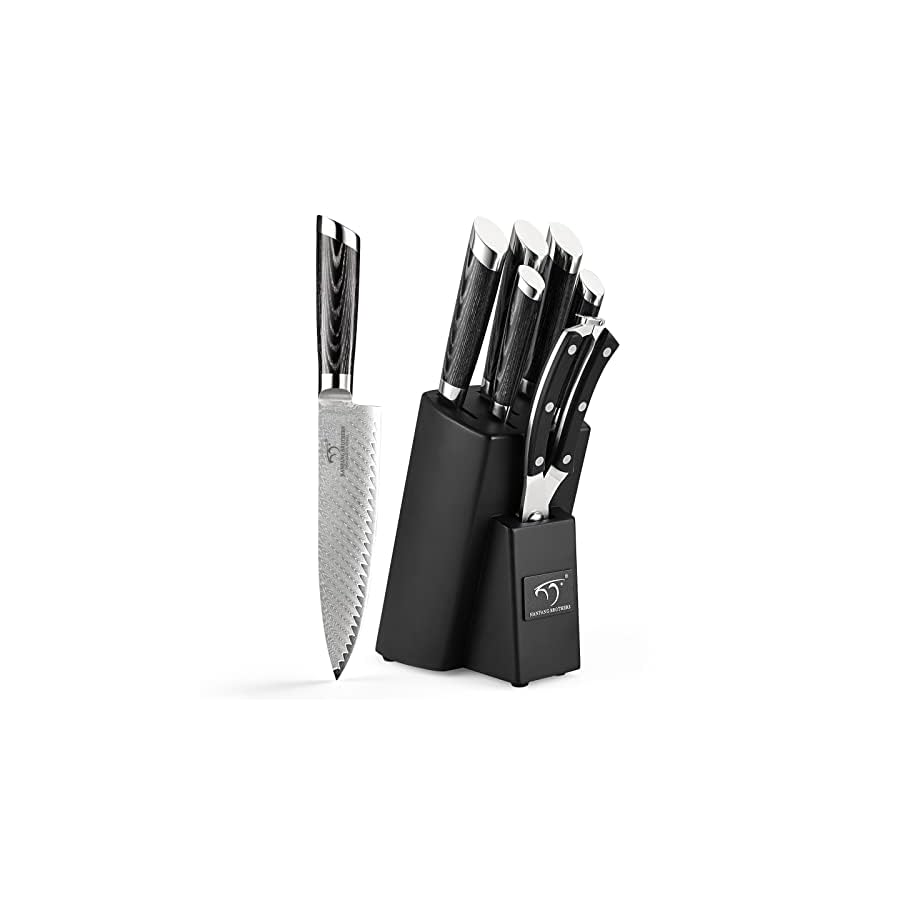 NANFANG-BROTHERS-Knife-Set-7-Piece-Damascus-Kitchen-Knife-Set-with-Block-Ergonomic-Wooden-Handle-Knives-Knife-Sharpener-and-Kitchen-Shears NANFANG BROTHERS Knife Set, 7-Piece Damascus Kitchen Knife Set with Block, ABS Ergonomic Handle for Chef Knife Set, Kitchen Shears, Knife Block Set