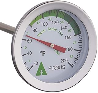 Firgus Compost Soil Thermometer for Backyard Composting Stainless Steel With 2 Inch Diameter