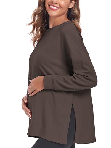 Love2Mi T-shirt de grossesse à manches longues pour femme Haut de maternité Tops de maternité Mode de maternité, gris, S