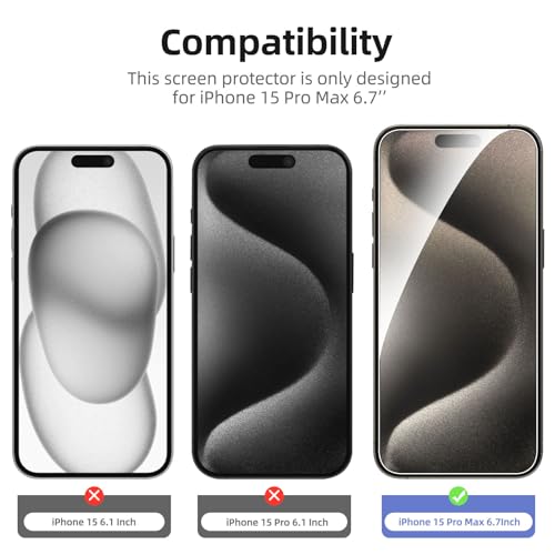 NEW'C 4 Pack, 2 Pack for iPhone 15 Pro Max Screen Protector (6.7 inch) + 2 Pack Camera Lens Protector - Image 2