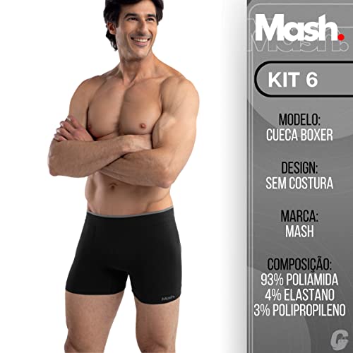 Kit 06 Cuecas Boxer Mash Microfibra Sem Costura Box Masculina Adulto | 6 Preto | G | 710.19_PT00_G_0