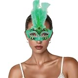 Maschera per carnevale con piume, elegante maschera per gli occhi piumati, stile veneziano retrò chic, maschera per il viso da uomo, Blu, Taglia unica
