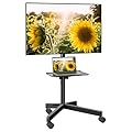 Mobile TV Cart for 23-60 Inch LED LCD Flat Curved Screens TVs, Rolling TV Stand with Locking Wheels Holds Up to 88lbs, Height Adjustable Portable Floor Stand with Media Shelf Tray, Max VESA 400x400mm