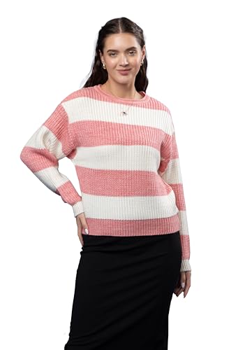 Image of Wear lusso Women's 100% Wool Color Block Stripe Full Sleeve Round Neck Pullover Sweater | Winter Season Fashion