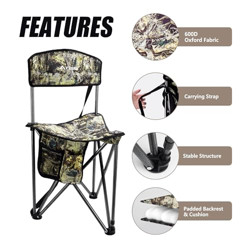 FLISSA Silla de Caza Plegable con Respaldo, Trípode Camo miniatura 4