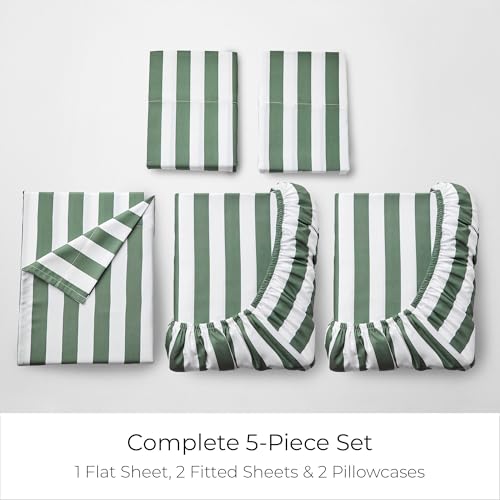 Image of Mellanni Split King Sheets Set - 5 PC Iconic Collection Bedding | Hotel Luxury, Extra Soft, Cooling Bed Sheets - Wrinkle, Fade, Stain Resistant (Split King, Oxford Stripe Sage)