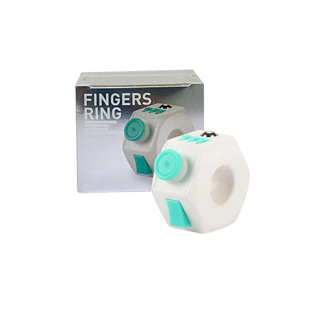 Fidget Cube Ring and Finger Spinner Toy – Sensory Toy for ADHD, Stress Relief, and Focus for Adults (Blue and White)