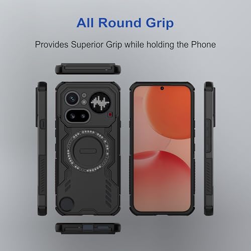 Image of amazon basics Back Case Cover for Nothing Phone (4a) Pro | Magnetic Case with Built-in Metal Ring | Supports MagSafe Charger, Wallet & Car Mount | Shockproof Hybrid PC + TPU | Black