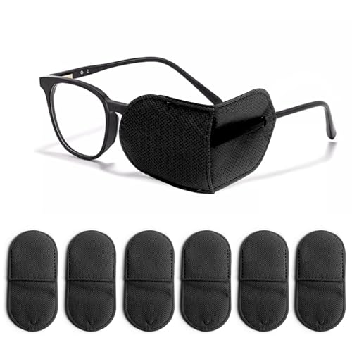 Eye Patches for Glasses,6 Pcs Medical Eye Patch for Adults and Kids Non-Woven Fabric Eye Patches to Cover Left or Right Eye Strengthen Vision and Improve Amblyopia,Lazy Eye(Black,Large Size)