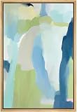 MUDECOR Framed Canvas Print Wall Art Vibrant Green Blue Pastel Watercolors Abstract Shape Illustrations Modern Art Decorative Bohemian Colorful Chic for Living Room, Bedroom, Office - 24'x36' Natural