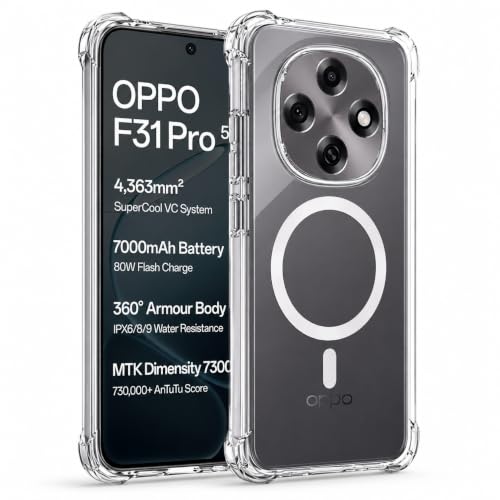 Image of Transparent Back Cover for Oppo F31 Pro 5G Shockproof Side TPU Bumper & Back Pc Protective Magnetic Support Cover Case (Oppo F31 Pro 5G)