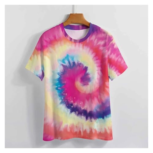 T-shirt tie-dye tourbillon arc-en-ciel multicolore imprimé à manches courtes