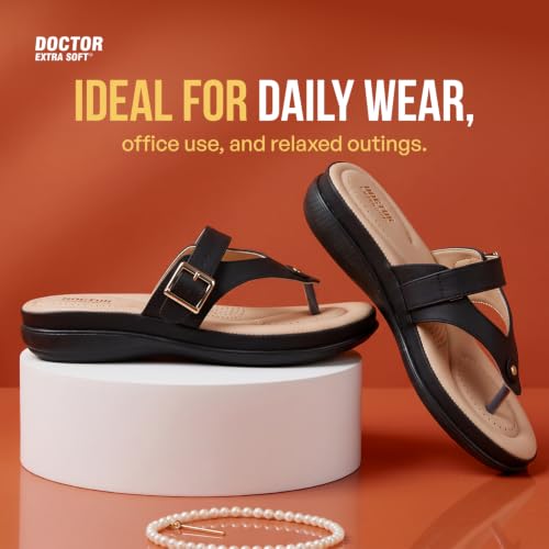 Image of DOCTOR EXTRA SOFT Women's Flat Comfortable Memory Foam Slippers /Flip-Flops Fashion Stylish Casual Diabetic Orthopedic Lightweight Synthetic Slip-on Sandals with Adjustable Strap for Girls /LadiesD-623