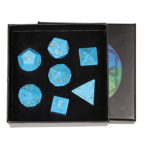 rockcloud Blue Howlite Turquoise DND Polyhedral Dice Set of 7 Healing Stone