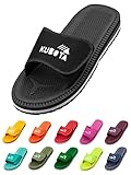 Kubota Badeschuhe Herren, Pantoletten Klettverschluss für Strand, Badesandalen Schuhe fur Dusch und Sauna, Badelatschen Sommer - Schwarz 43