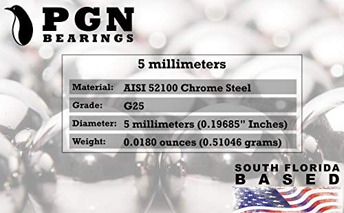 (100 Pieces) Pgn - 5Mm (0.197") Precision Chrome Steel Bearing Balls G25 (Non Magnetic) #TOP1