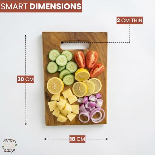 Image of Single Piece Solid Wood Reversible Cutting Board - Natural Finish Wooden Chopping Board, Cutting Board, Serving Tray 30x18x2 cms Handmade Natural Wood (EVO)