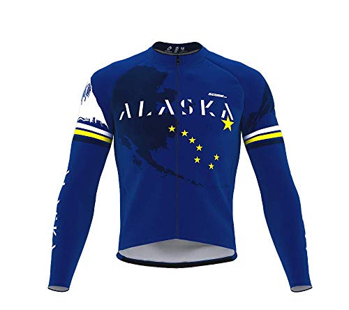 ScudoPro Pro Thermal Long Sleeve Cycling Jersey Alaska USA State Icon Landmark Identity for Men - Size XL Multi