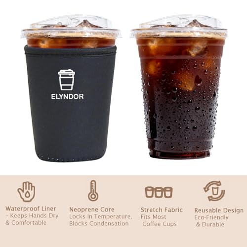 Image of Reusable Insulated Sleeve for Iced Coffee Cup, 3-Pack Coffee Neoprene Drink Sleeve for Cold & Hot Drinks, Beverage Holder for Iced Coffee (Black Solid)