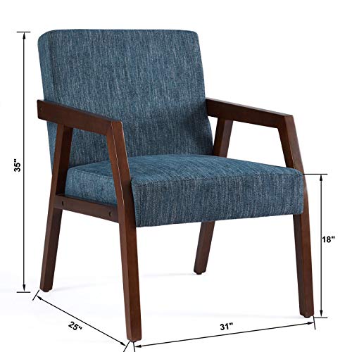 Huimo Arm Chair Accent Chair, Wooden Mid-Century Modern Accent Chairs, Elegant Upholstered Lounge Chair For Living Room, Bedroom, Linen Fabric Padded Reading Chair, Side Chair Blue #TOP6