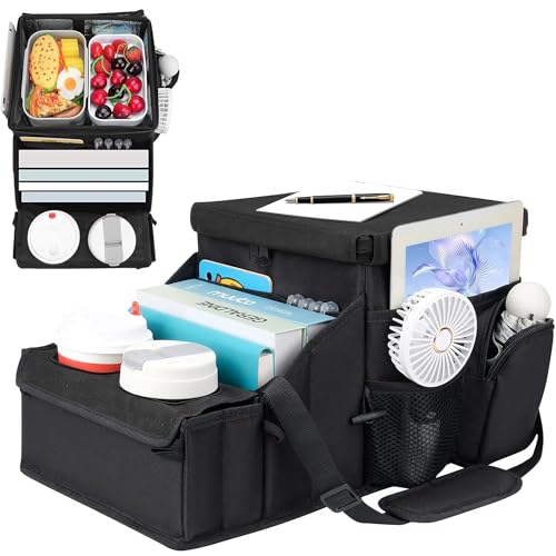 UTOLOVE Car Hop Front Seat Organizer with Cup Holder, Movable Divider & Side Pockets, Passenger Seat Storage Caddy for Road Trip, Travel, Work or Kids, Fits Cars Trucks SUVs
