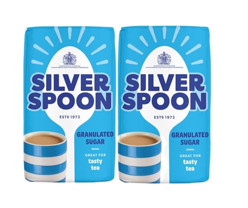 Silver Spoon Granulated Sugar – 1kg (Pack of 2)| 100% British Sugar Beet | Everyday Sweetener for Tea, Coffee, Baking & Cooking | Natural & Pure