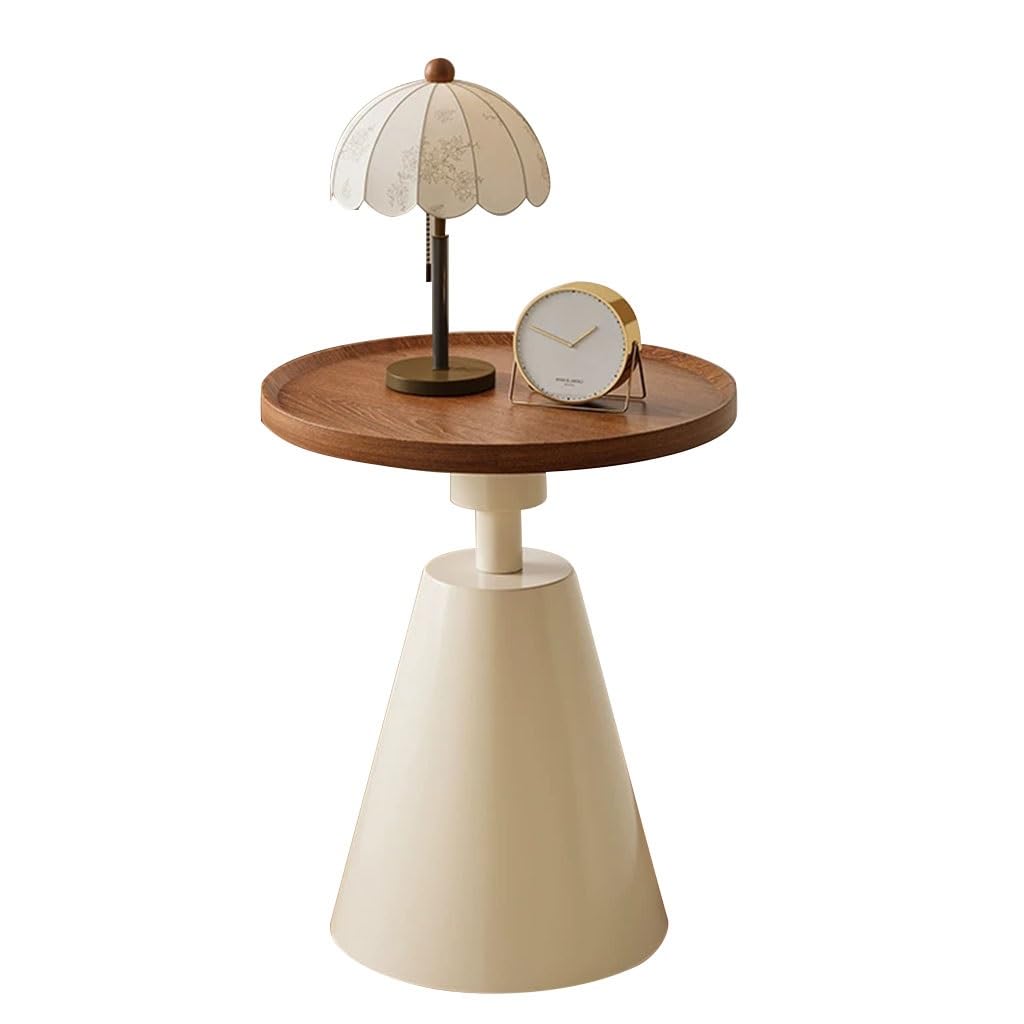 Mały Stolik Do Salonu, Ozdobny Stolik Na Nóżkach Do Ustawienia W Rogu, Okrągła Drewniana Taca Pod Telewizor, Mała Szafka Nocna Sypialni(White,50cm)