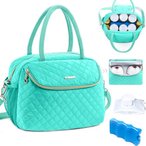 Image of Breastmilk Cooler Travel Bag with 2pcs Wipes Dispensers and Ice Pack - Baby Bottle Cooler for 6 Bottles Up to 9 Ounce