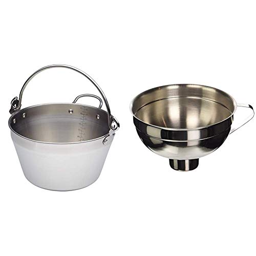 Image of KitchenCraft Home Made Maslin Pan/Jam Pan for Induction Hob, Stainless Steel, 4.5 L & Home Made Jam Funnel, Traditional, Stainless Steel, 14.5 cm